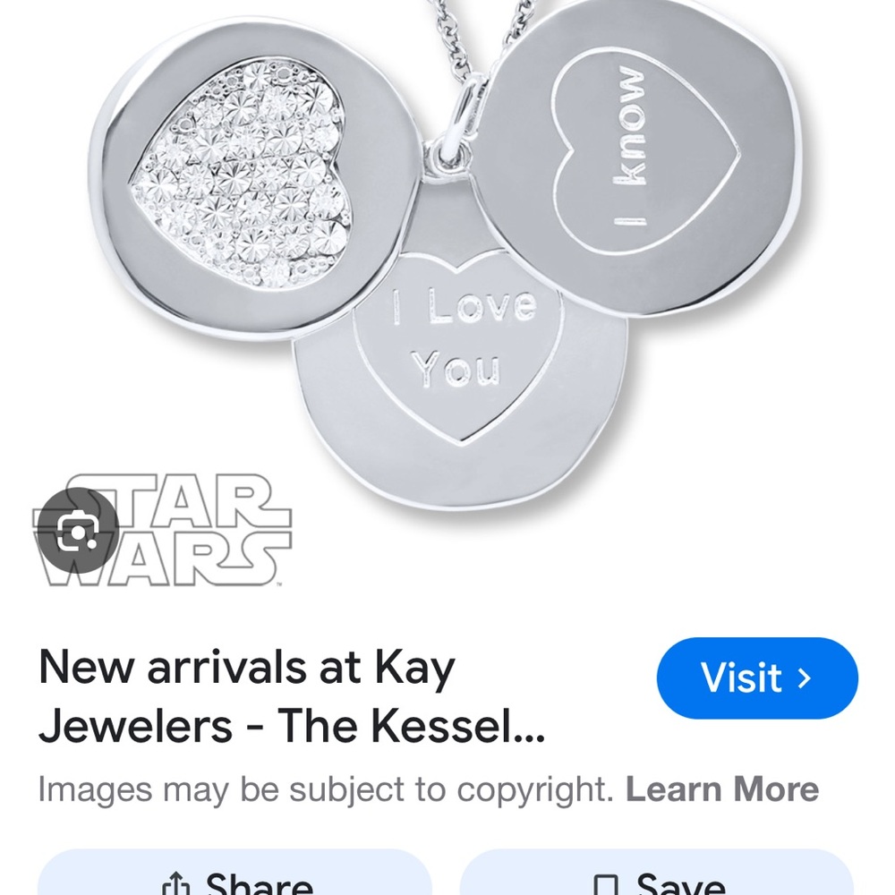 616- Kay Jewelers Star Wars "I Love You, I Know "Necklace New Without Tags View 4